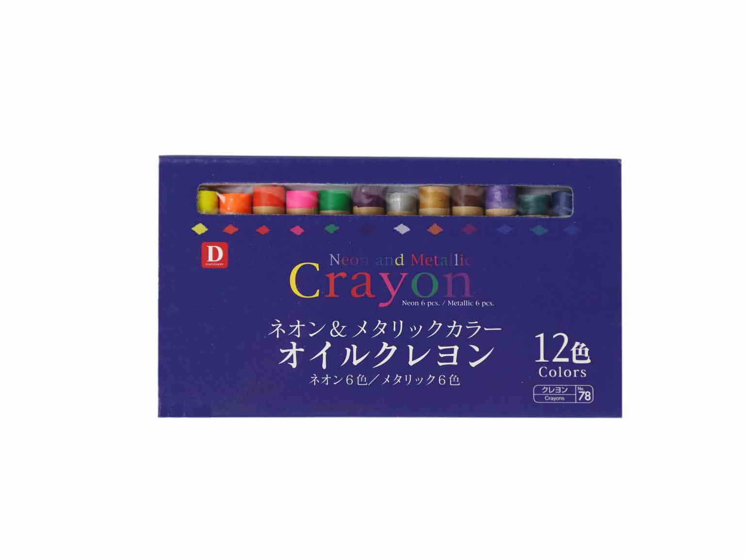 Neon & Metallic Crayons - Set of 12 Colors - Daiso Japan Middle East