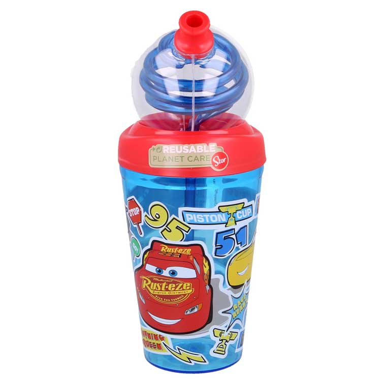 Lightning McQueen Water Bottle With Snack Cup - Daiso Japan Middle East